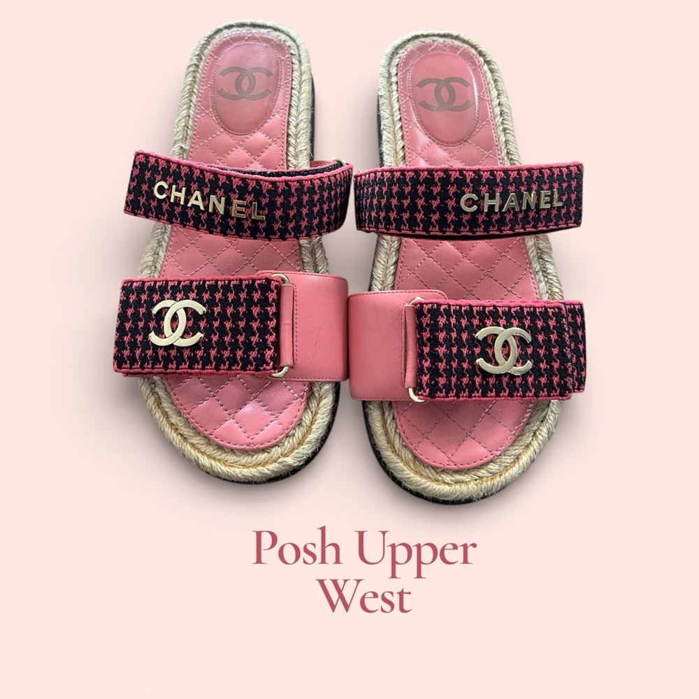 CHANEL Pink and Black Quilted Sandals